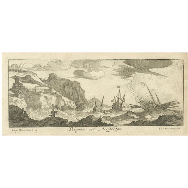 Lucas Vorsterman after Jan Peeters, Stormy Scene in the Aegean Archipelago with Coastal Fortifications, 1680, Print For Sale