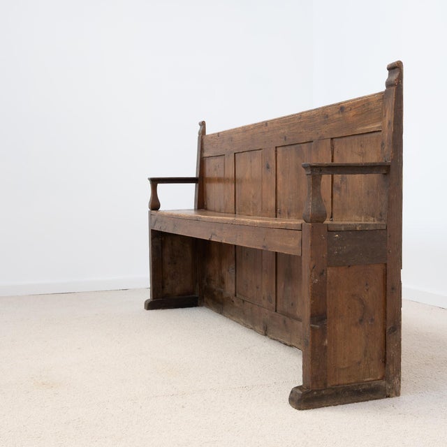 Antique Wooden Bench with Paneled Back, 1880 For Sale - Image 8 of 11