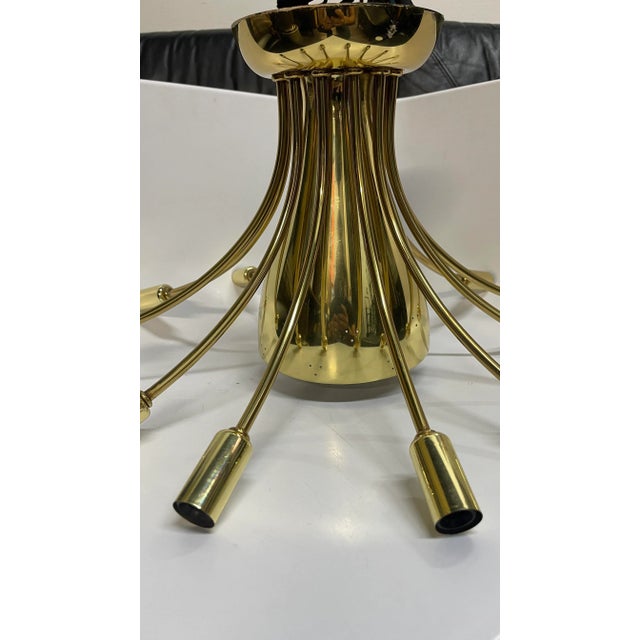 Vintage Mid-Century Modern 13 Light Brass Light For Sale - Image 4 of 7