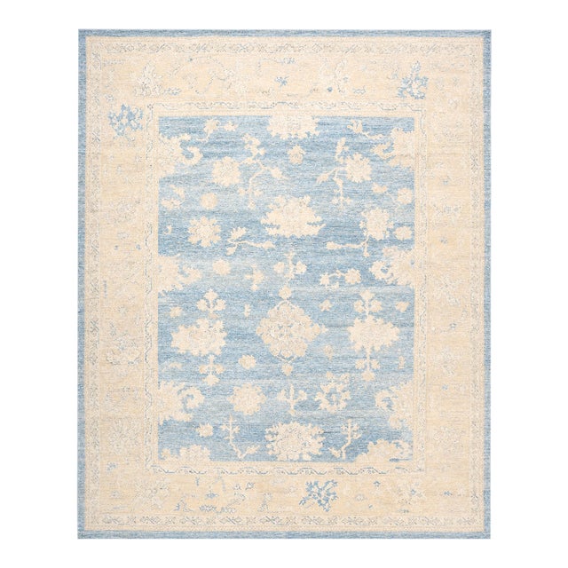 21st Century Turkish Oushak 13x15 Ivory & Slate Blue Handmade Area Rug #1140506 For Sale