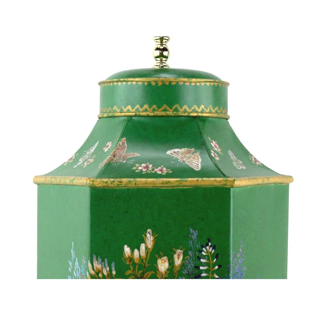Metal A Pair Vintage English Export Chinoiserie Style Tea Caddy Lamp For Sale - Image 7 of 10