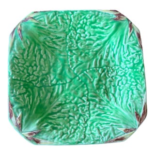Vintage English Majolica Leaf Dish by Shorter & Son – Green Glazed Staffordshire Plate. For Sale