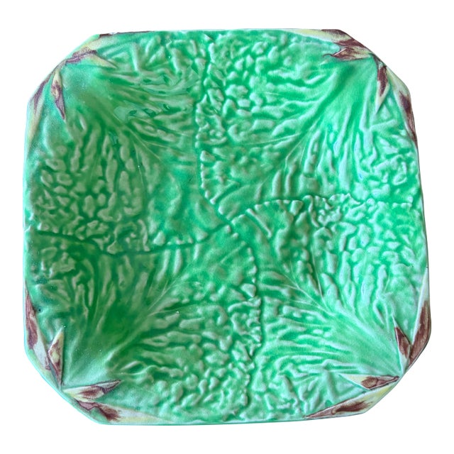 Vintage English Majolica Leaf Dish by Shorter & Son – Green Glazed Staffordshire Plate. For Sale
