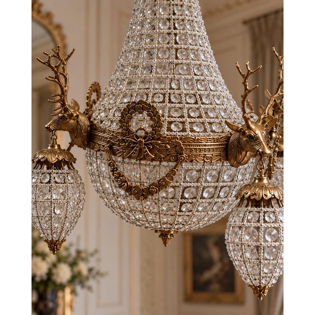 French Late 20th Century French Artisan Louis XVI Gold Bronze Chandelier For Sale - Image 3 of 18