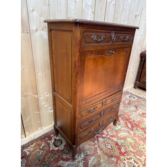 Louis XV Style Drop-Front Secretaire Desk in Cherry Wood, 1950s For Sale - Image 3 of 11