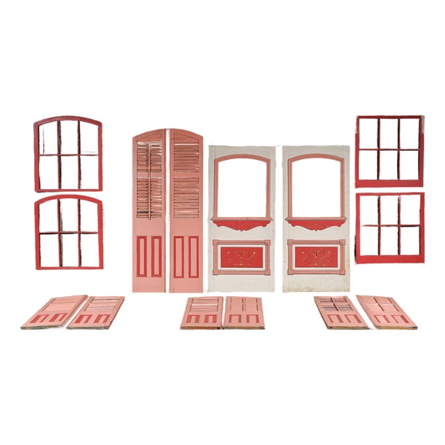 Antique Salvaged New Orleans Architectural Door & Window Panel Set For Sale