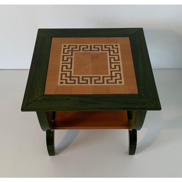 1980s Italian Green Aniline and Maple Coffee Table, 1980s For Sale - Image 5 of 9