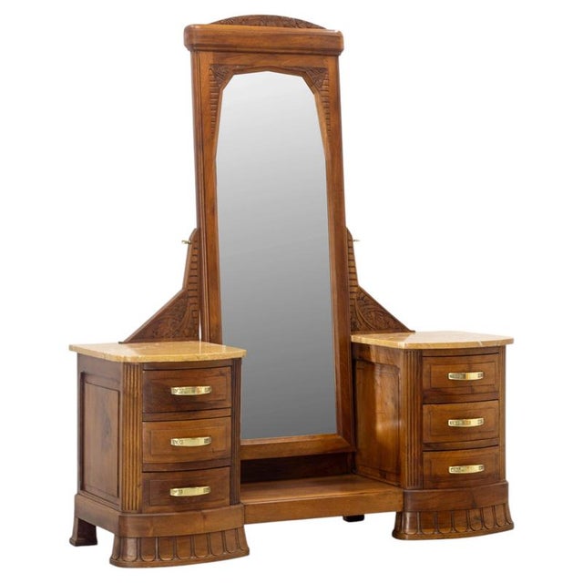 French Art Deco Dressing Table in Walnut, Marble and Mirror, 1920s For Sale - Image 15 of 15
