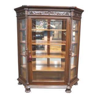 Victorian Quarter-Sawn Oak Crystal Cabinet For Sale