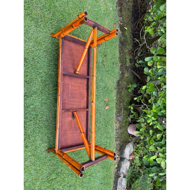 Vintage 54” Split Bamboo Hall Bench With Woven Cane Ends For Sale - Image 10 of 12