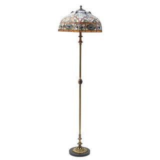 Early 20th Century Mosiac Floor Lamp With Black Stone Base For Sale