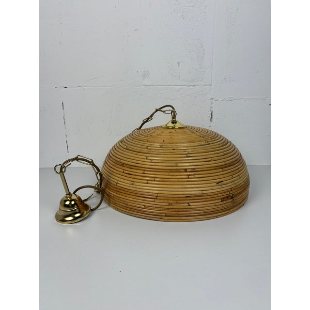 Gold Mid-Century Pencil Reed, Rattan, Bamboo and Brass Pendant, Italy, 1970s For Sale - Image 8 of 11