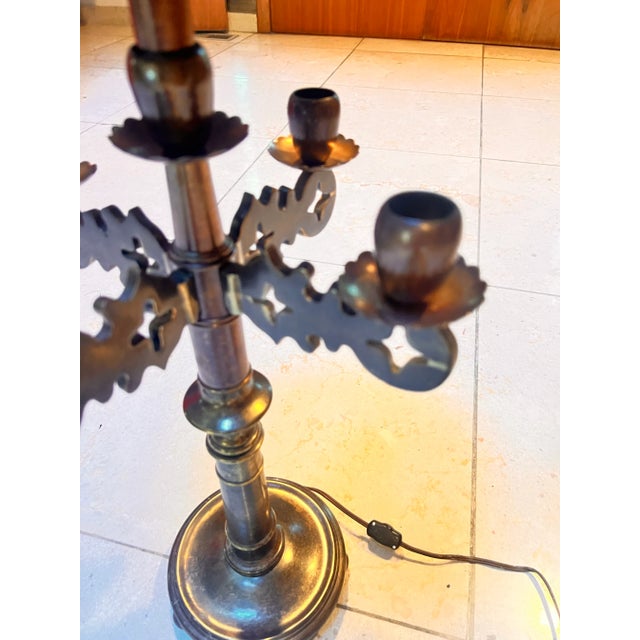 Metal Mid 20th Century Pair of Frederick Cooper Bouillotte Table Lamps – Brass With Tôle Shades, 30” Tall For Sale - Image 7 of 9