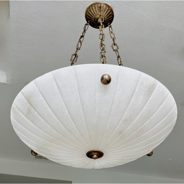 Vintage Directoire Style French Alabaster Pendant Chandelier For Sale - Image 10 of 17