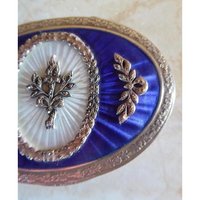 Antique Art Deco 935 Silver and Guilloche Enamel Marcasite Box, 1920s For Sale - Image 10 of 14