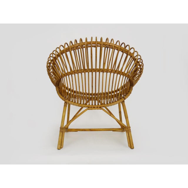 Beige Vintage Rattan Armchair, 1960s For Sale - Image 8 of 9
