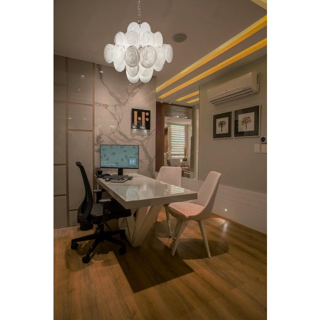 Vintage Italian Murano Chandelier with 36 White Disks, 1990s For Sale - Image 6 of 17