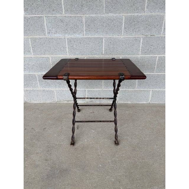 Spanish Revival Spanish Revival Style Cherry & Cast Iron Side/End Table For Sale - Image 3 of 7