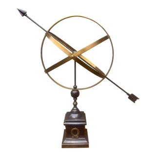 Large Classical Iron and Brass Armillary Sphere Garden Sculpture on Stand – English Estate Style For Sale