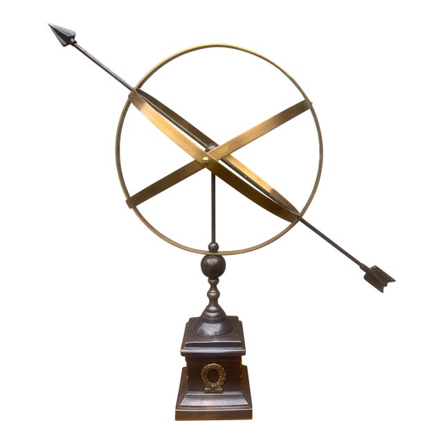 Large Classical Iron and Brass Armillary Sphere Garden Sculpture on Stand – English Estate Style For Sale