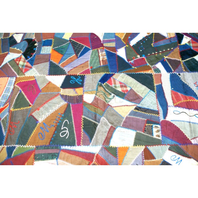 1890's Handmade American Folk Art Crazy Quilt Patchwork For Sale - Image 4 of 9