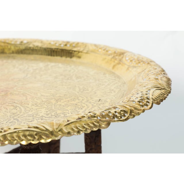 1920s Anglo Indian Engraved Round Polished Brass Tray Coffee Table On Wooden Stand Chairish