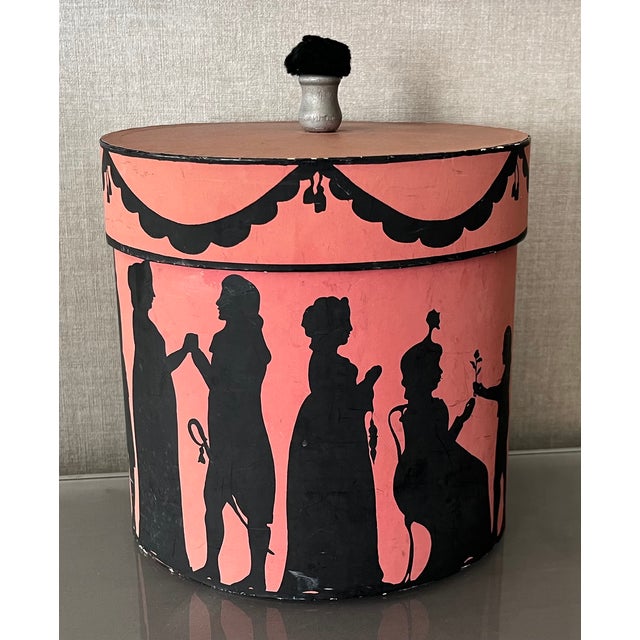 Vintage Oval Wallpaper Box by Atelier of Hudson, New York With Black Regency Silhouettes on a Pink Ground For Sale - Image 15 of 18