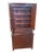 19th century step back cupboard. 2 panel door over 3 small drawers on 2 door base. Has been repainted a brick red....