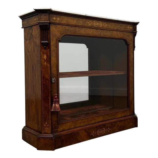 Antique Pier Cabinet in Walnut with Marble Top, 1800s For Sale