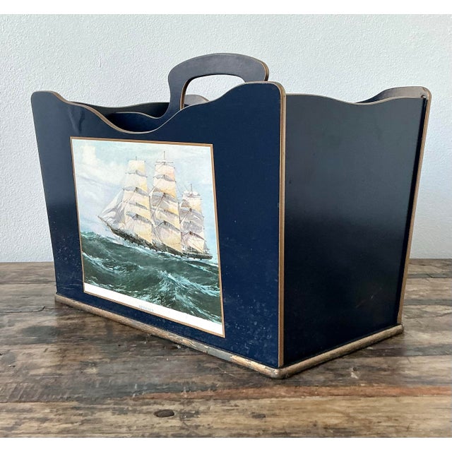 Vintage Regency Lacquered Sail Boat Newspaper Rack For Sale - Image 11 of 12