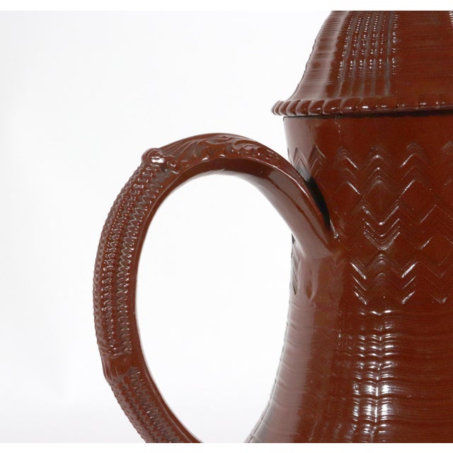 Staffordshire Redware Engine-Turned Large Coffee Pot, Signed Myatt For Sale - Image 4 of 14
