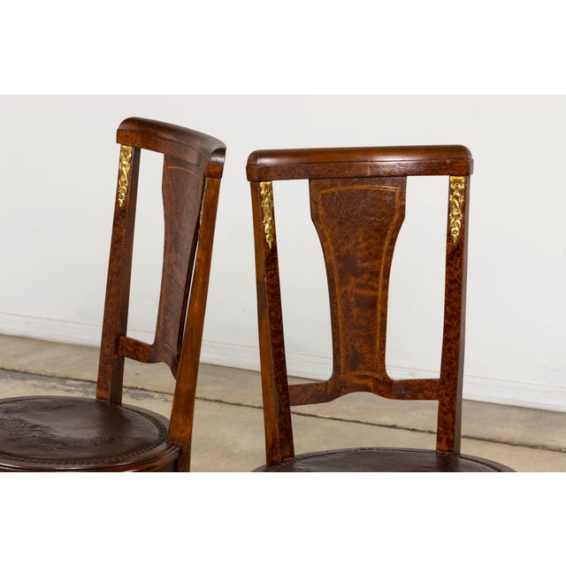 1930s French Art Deco Walnut Dining Chairs With Leather Seats, Set of 8 For Sale - Image 16 of 18