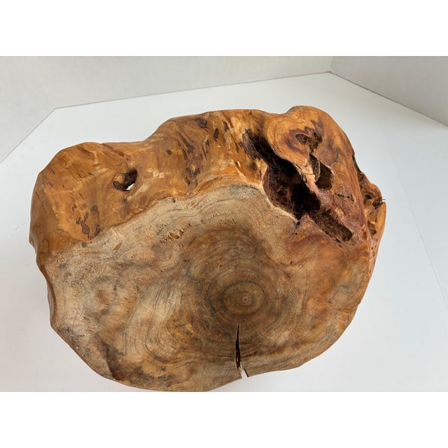 Vintage Hand-Carved Burl Wood Bowl – Large Organic Basket-Style Decorative Centerpiece For Sale - Image 11 of 11