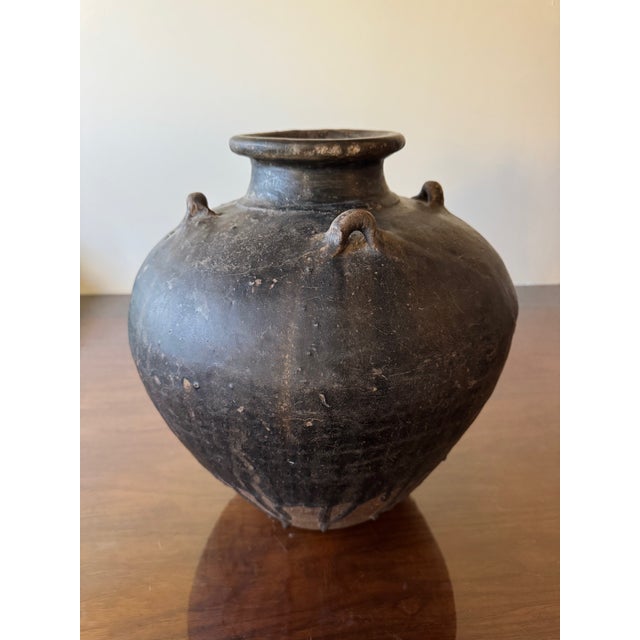 Early 18th Century Antique Chinese Brown Martaban 16".5 Ceramic Drip Glazed Storage Jar For Sale - Image 5 of 12