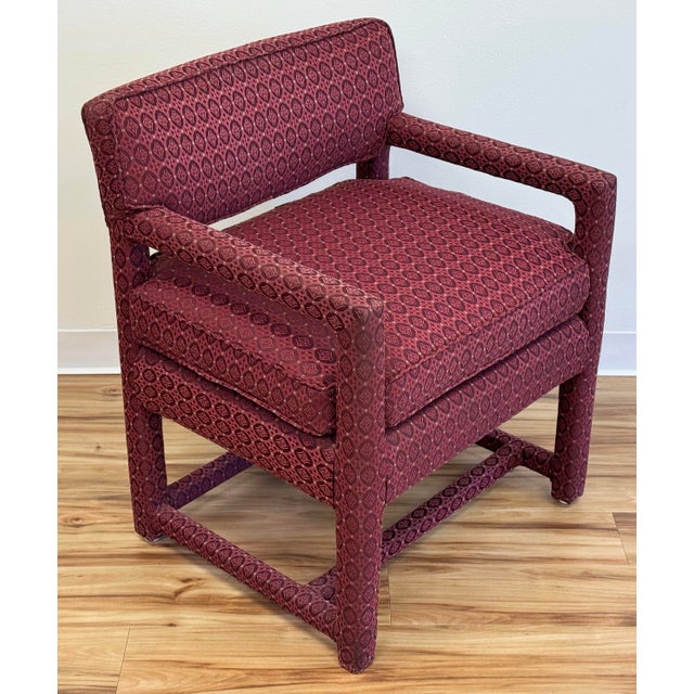 Vintage MCM Burgundy Parsons Style Arm Chair For Sale In Kansas City - Image 6 of 11