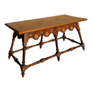 Antique Mother of Pearl Inlany Wooden Bench For Sale
