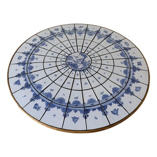 Important Bjørn Wiinblad Mid-Century Danish Modern Blue & White Ceramic Tile Top Round Coffee Table For Sale