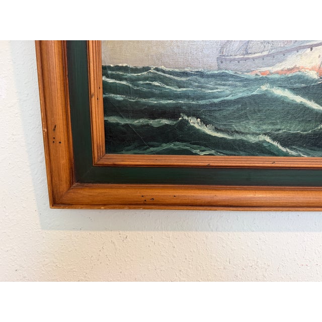 Vintage Tall Ship Oil Painting on Canvas Signed Framed Clipper Marine Seascape For Sale - Image 11 of 13