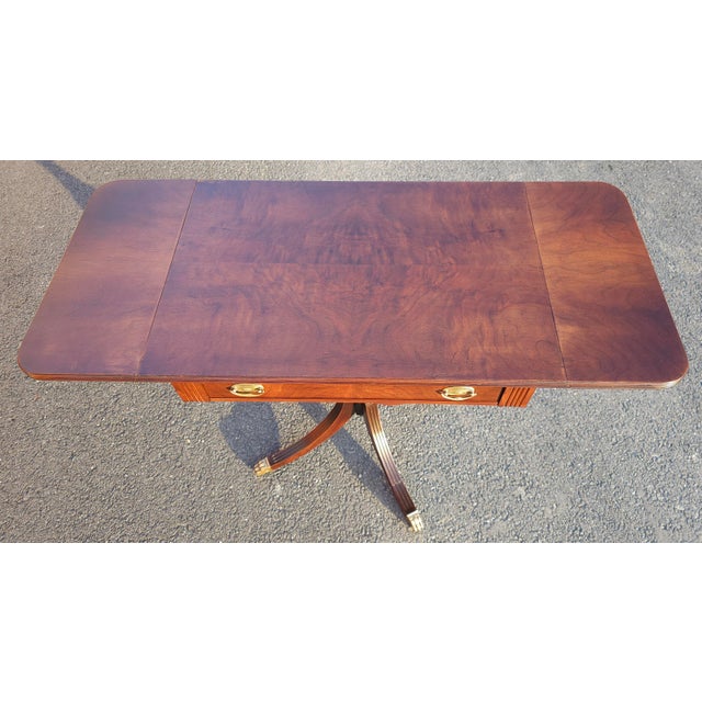 Brown Early 20th C. George III Walnut Pedestal Drop-Leaf Sofa Table, Refinished For Sale - Image 8 of 10