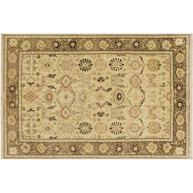 Boho Chic Beige/Green Wool Rug - 4'2'' X 5'11'' For Sale - Image 10 of 10