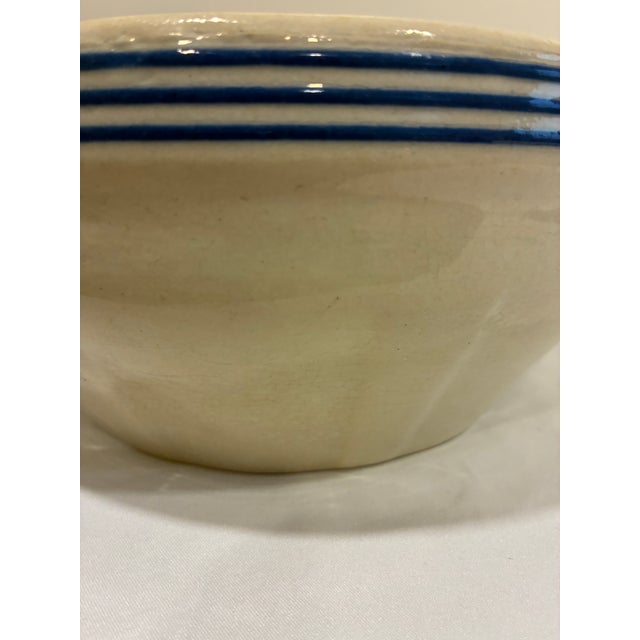 Farmhouse Vintage Farmhouse Stoneware Mixing Bowl With Blue Stripes For Sale - Image 3 of 10