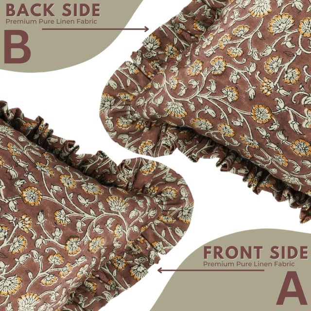 Not Yet Made - Made To Order Fabdivine Elegant Block Printed Frill Cushion 14x20 Inch Pure Linen- Himachal For Sale - Image 5 of 5