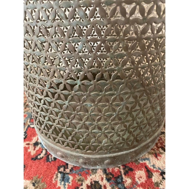 Mid-Century Modern Vintage Reticulated Brass Cachepot With Verdigris Patina For Sale - Image 3 of 5