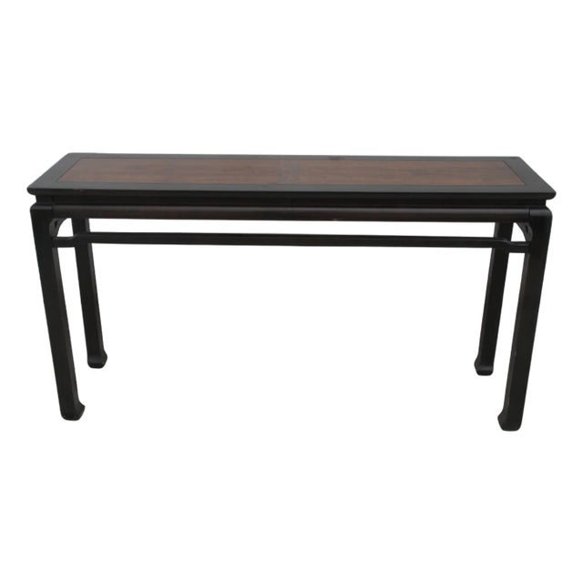 Walnut And Black Lacquer Chin Hua Console Table With Ming Style Legs For Sale