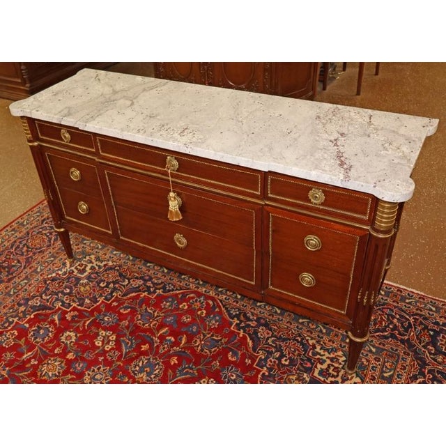 Hollywood Regency French Directoire Style Marble Top Commode Attributed Jansen Dimensions : 60" Wide X 19" Deep X 34" Tall...