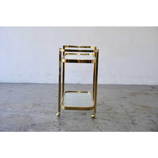 Milo Baughman for Thayer Coggin Vintage Hollywood Regency Attributed to Milo Baughman Brass & Glass Bar Cart For Sale - Image 4 of 7