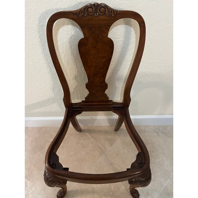 Antique Hand Carved Queen Anne Walnut Chairs - Set of 4 For Sale - Image 14 of 18