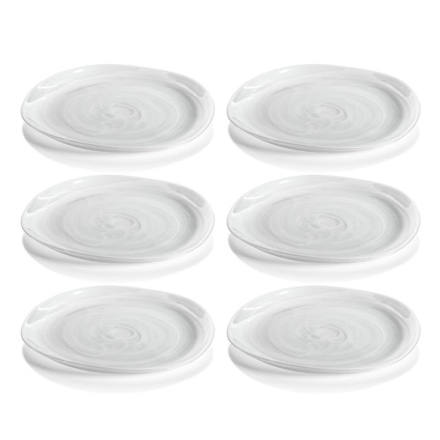 The Alabaster Glass Plate features bands of whites swirling together on smooth glass. This round plate makes the ideal...