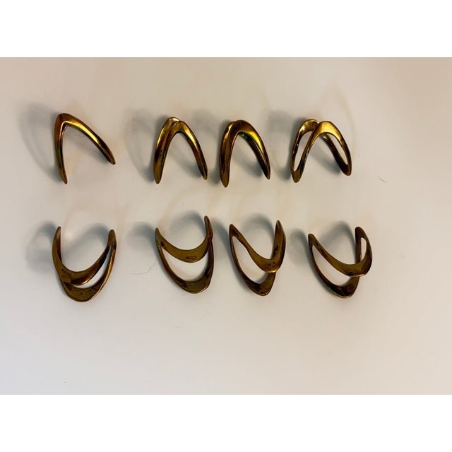 Mid 20th Century Vintage Sculptural Brass Napkin Rings, Set of 8 For Sale - Image 5 of 7