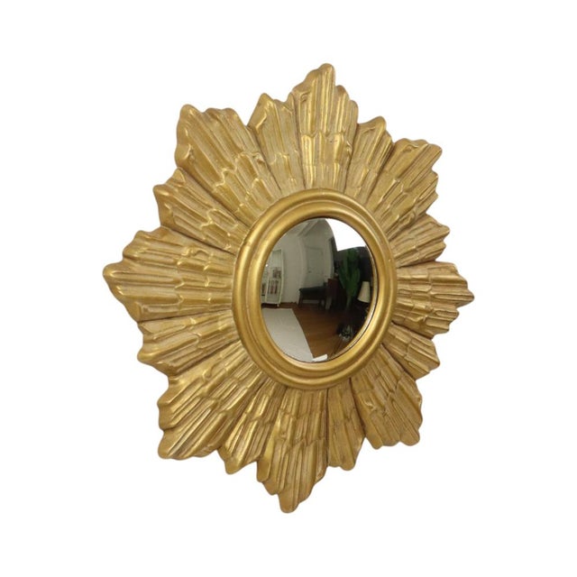 Glass Convex Gilt Sunburst Mirror, 1960s For Sale - Image 7 of 16